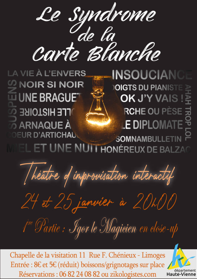 Affiche spectacle d'impro de jean-manu le syndrôme de la carte blanche